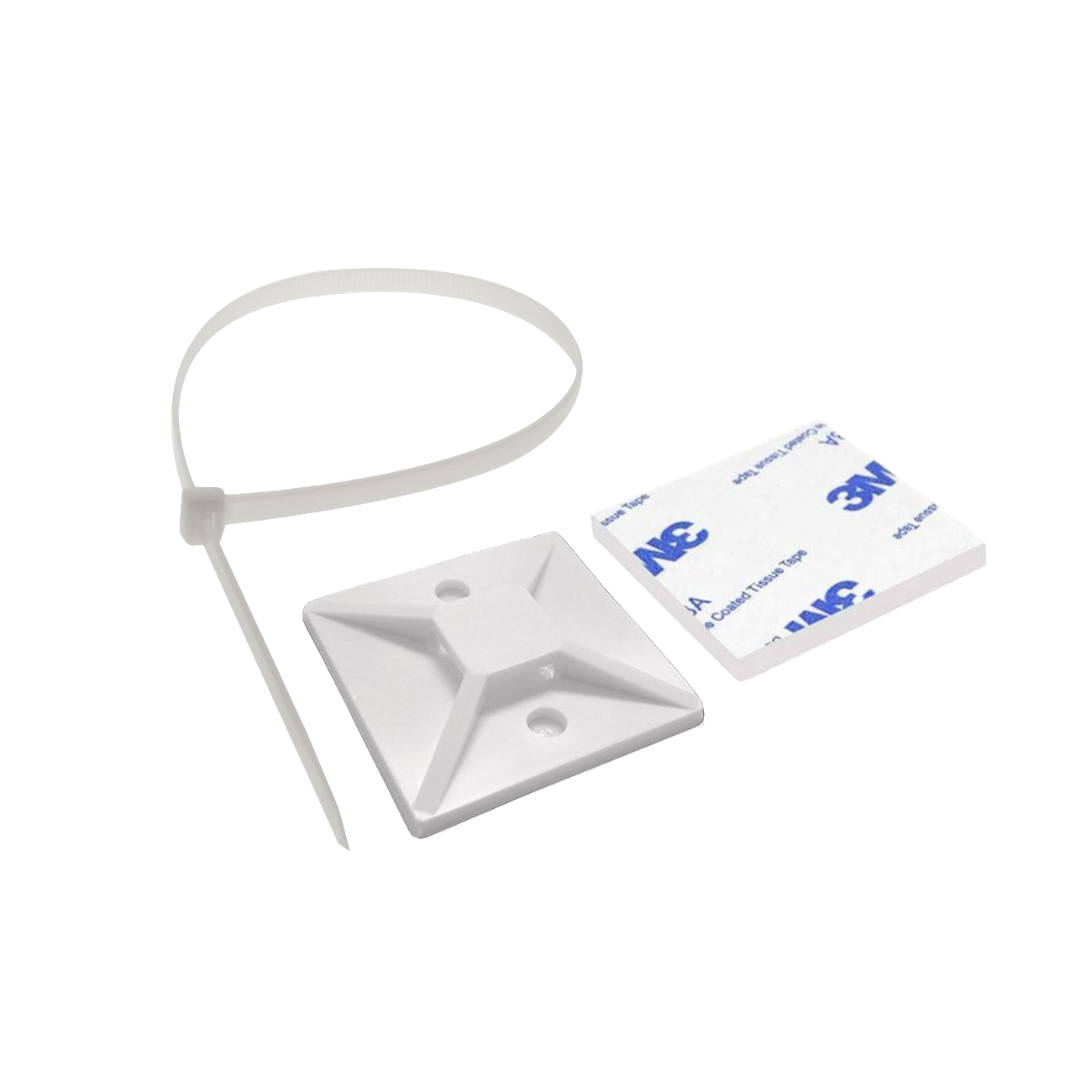 Helmet Tidy - Cable Tab base, Cable Tie & Mounting Pad (White)